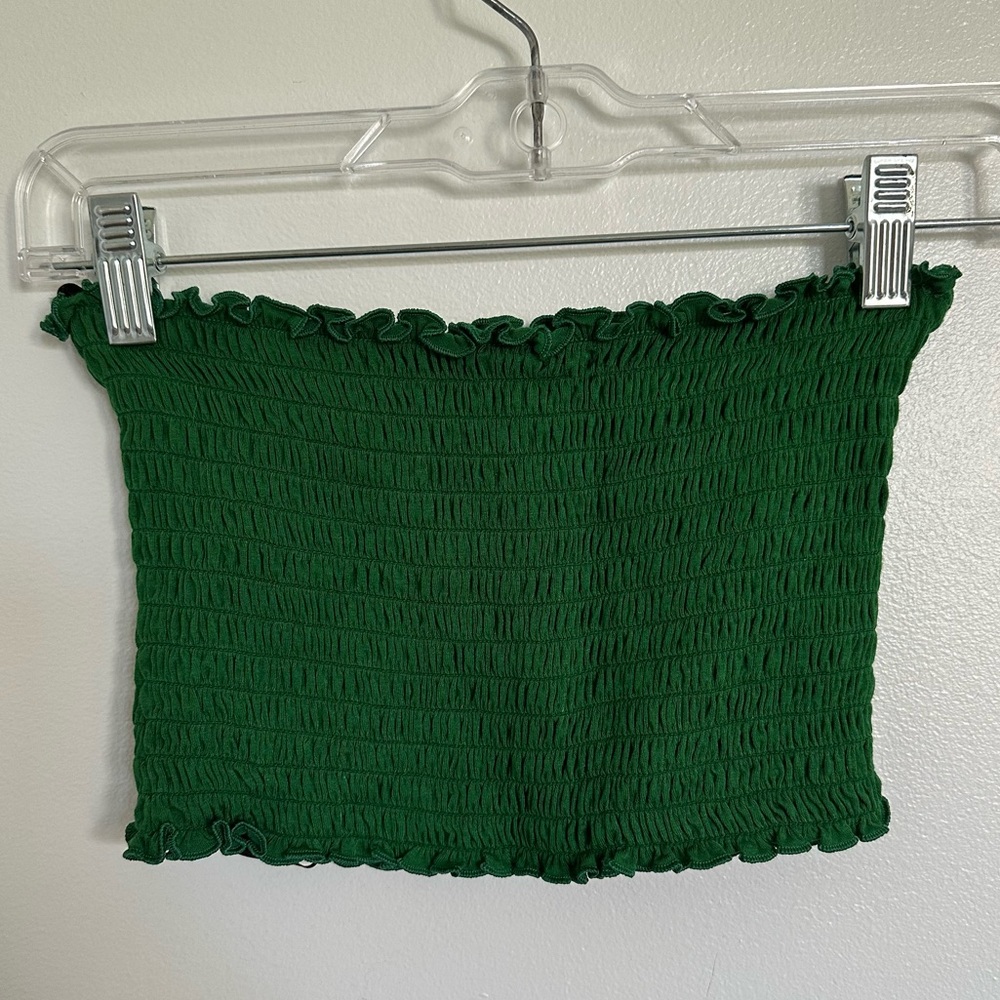Forever 21 Dark Green Smocked Tube Top